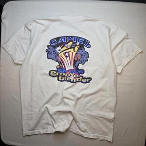 Vintage Camel Groove Blender Shirt Mens XL White Big Vegas Cigarette Promo 90s